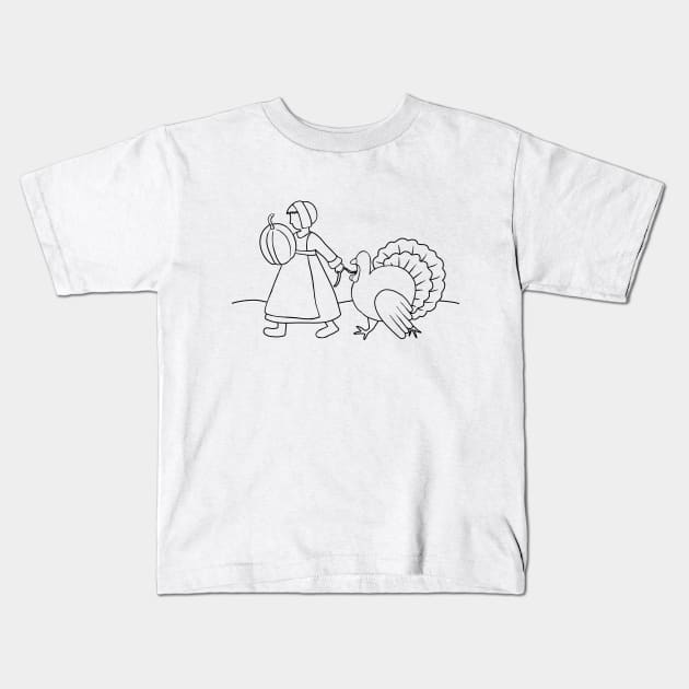 Thanksgiving Pilgrim and Turkey Kids T-Shirt by valentinahramov